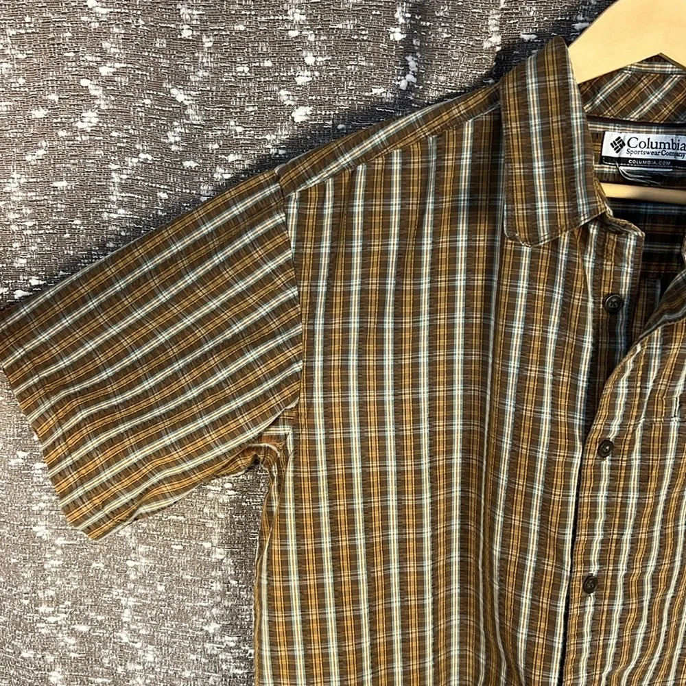 Vintage Columbia‎ Men's Causal Button Up Shirt Plaid BROWN